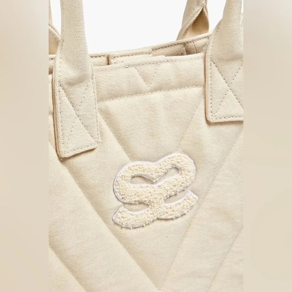 NWT Sandro Kasbah Quilted Canvas Tote In Ecru